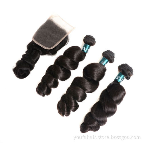 Factory Wholesale Cuticle Aligned Grade 10A Peruvian Deep Loose Wave Virgin Hair Bundles With Closure